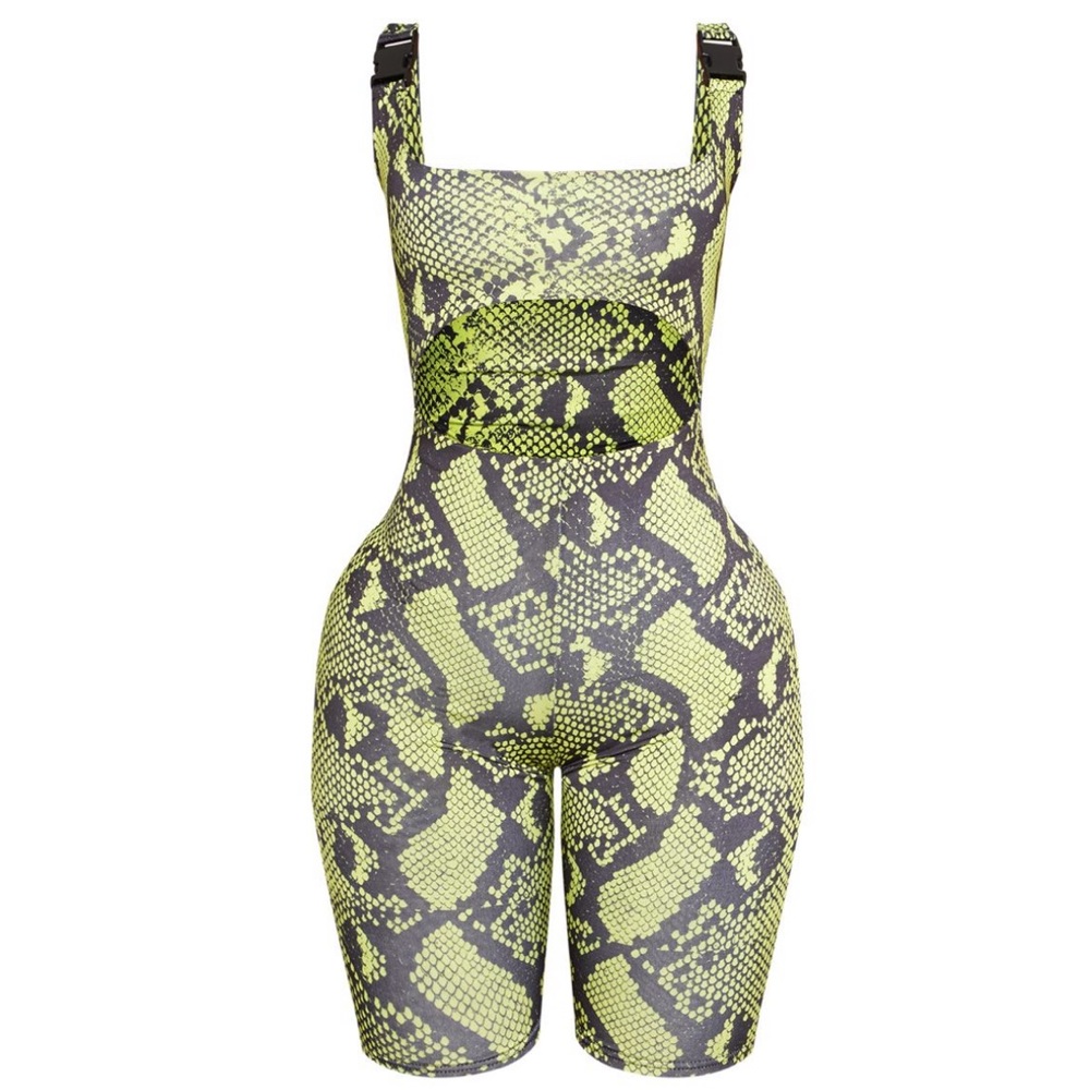 PLT Shape Neon Snake Print Buckle Unitard
